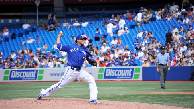Toronto Blue Jays pitcher Henderson Alvarez throws one of his 80 pitches on Saturday afternoon. The right-handed pitcher picked up his fifth win in his team's 11-2 victory over the Los Angeles Angels in front of 29,287 fans at Rogers Centre (John Lucero)